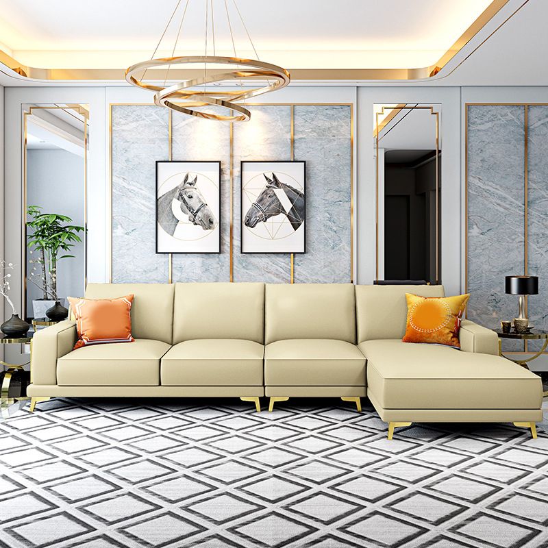 Modern Genuine Leather Sectional Square Arm Sofa with Removable Cushions Clearhalo 'furn' 'furn_sectionals' 'Furniture' 'furniture_sectionals' 'Living Room Furniture' 'Sectionals' 1200x1200_4c7b7526-d6f6-4328-a492-0e7f6321a787