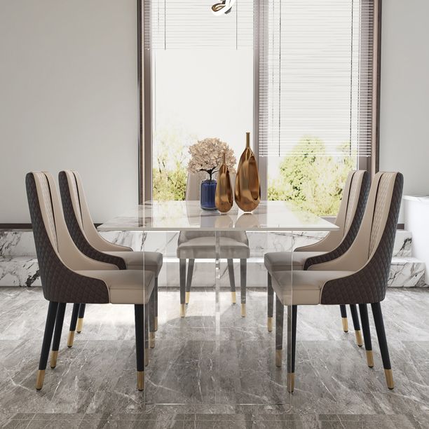 Mesa de comedor de piedra sinterizada moderna mesa de doble pedestal con base acrílica para el hogar