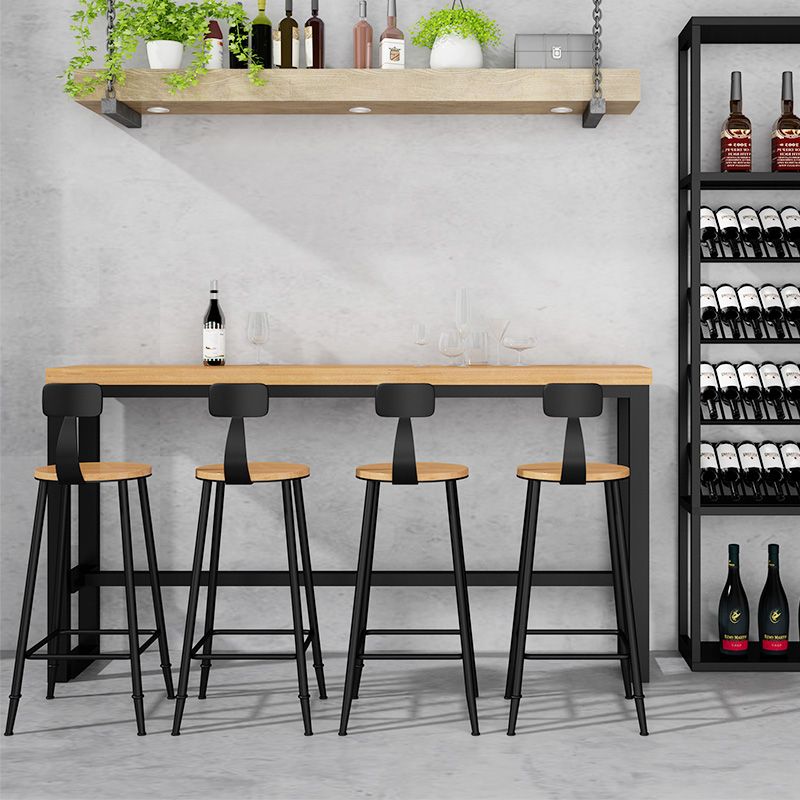 Industriële rechthoekige balktafel Set 1/5 stuks houten aanrechtvaart met hoge stoel