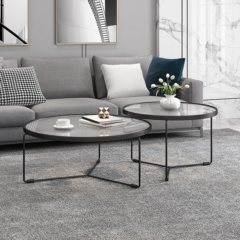 Trova in vetro temperato in stile moderno Base di ferro bianco/nero Tavolino rotondo