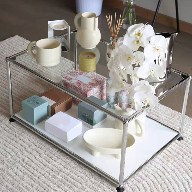 16.53"H Rectangle Glass Coffee Table Stainless Steel Frame Cocktail Table Clearhalo 'Coffee & Accent Tables' 'Coffee Tables' 'coffee_tables' 'furn' 'furn_coffee_tables' 'Furniture' 'Living Room Furniture' 1200x1200_4c7e7646-9a74-4772-be5f-842595f65930