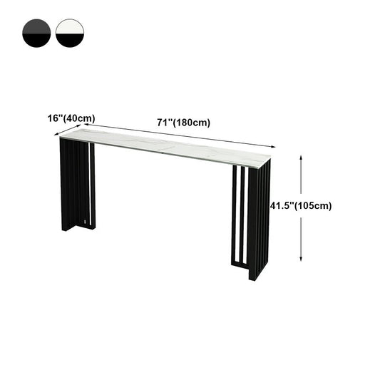 Modern Marble Table with Rectangle Table Top Black Double Pedestal Table - 42" H Clearhalo 'Bar Furniture' 'Bar Tables' 'bar_tables' 'furn' 'furn_bar_tables' 'Furniture' 'furniture_bar_tables' 'Kitchen & Dining Furniture' 1200x1200_4c7ec6f9-cf4f-4a69-8f1f-f20bf646d6bf