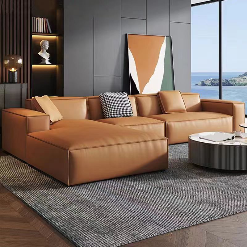 Contemporary Square Arm Sectional Orange Faux Leather Sectional Clearhalo 'furn' 'furn_sectionals' 'Furniture' 'Living Room Furniture' 'Sectionals' 1200x1200_4c8406cb-5cef-4c8c-90e6-4bee60c6669c