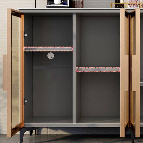 Contemporary Style Buffet Server Glass Doors and Stone Top Kitchen Server for Dining Room Clearhalo 'buffet_sideboard' 'Buffets & Sideboards' 'Furniture' 'furniture_buffet_sideboard' 'Kitchen & Dining Furniture' 1200x1200_4c86dade-f93d-4f9e-8b0c-1cdf68ae9d3b