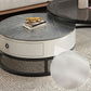 Table basse ronde avec plateau en verre, ensemble de 2 tables basses gigognes avec rangement
