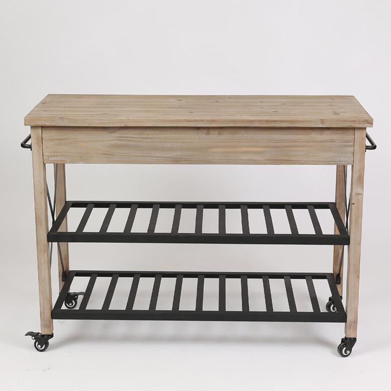 Eigentijdse rollende keukenkar houten rechthoekige keukeneiland kar met handdoekrek
