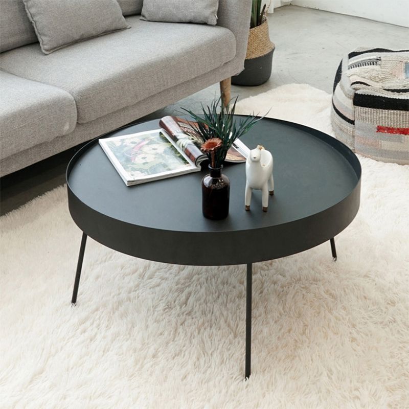 Mid-Century Modern Coffee Table with 4 Legs and Iron Round Top Clearhalo 'Coffee & Accent Tables' 'Coffee Tables' 'coffee_tables' 'furn' 'furn_coffee_tables' 'Furniture' 'Living Room Furniture' 1200x1200_4c89eedb-4e25-40c6-8987-8be9945f5988