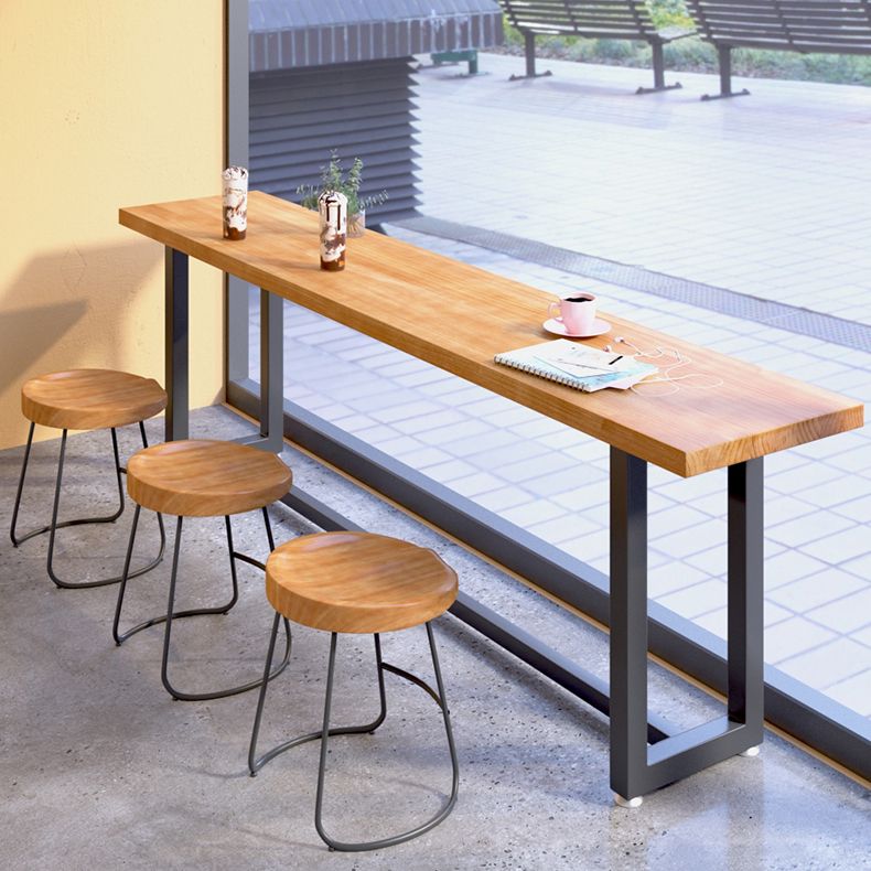 Brown Modern Style Bar Table Solid Wood and Iron with Trestle Coffee Shop Bar Table Clearhalo 'Bar Furniture' 'Bar Tables' 'bar_tables' 'furn' 'furn_bar_tables' 'Furniture' 'furniture_bar_tables' 'Kitchen & Dining Furniture' 1200x1200_4c8d0990-d640-4897-8421-42939f6de399