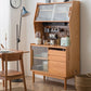 Modern Glass Doors Curio Cabinet Pine Dining Hutch with Drawers