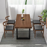 Rectangle Black Base Dining Table Modern Style Pine Wood Table for Kitchen Use