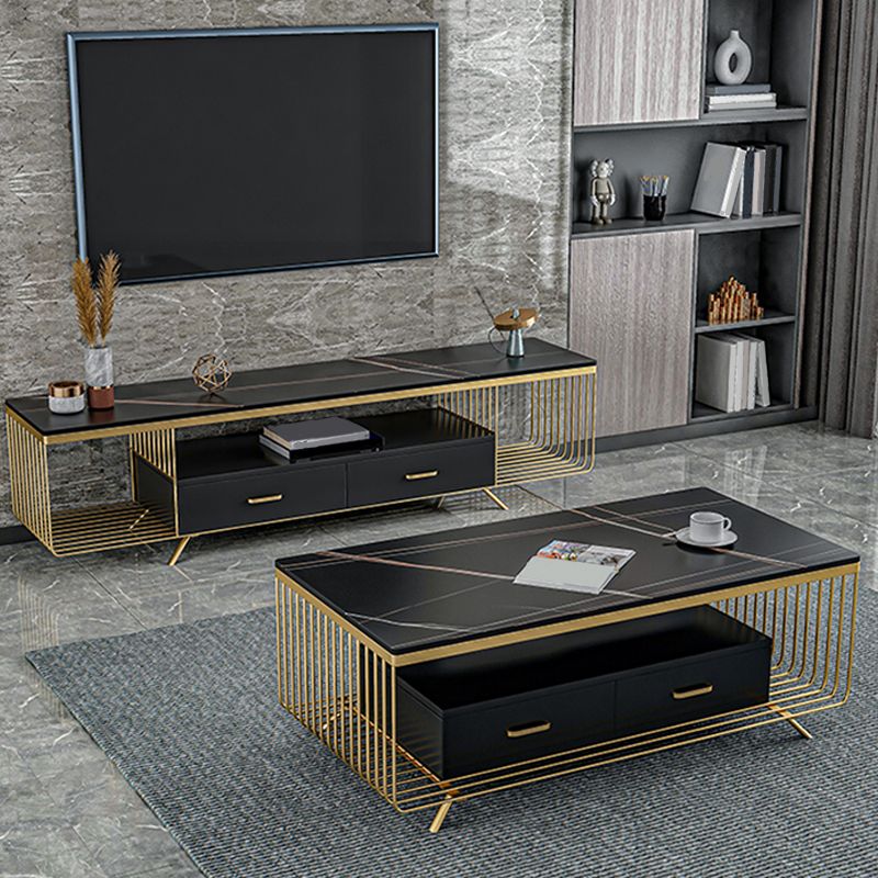 Rectangular Stone 4 Legs Coffee Cocktail Table with 2 Drawers Clearhalo 'Coffee & Accent Tables' 'Coffee Tables' 'coffee_tables' 'furn' 'furn_coffee_tables' 'Furniture' 'Living Room Furniture' 1200x1200_4c9ab7de-9dc3-4fd4-b525-9aa0f65c3310