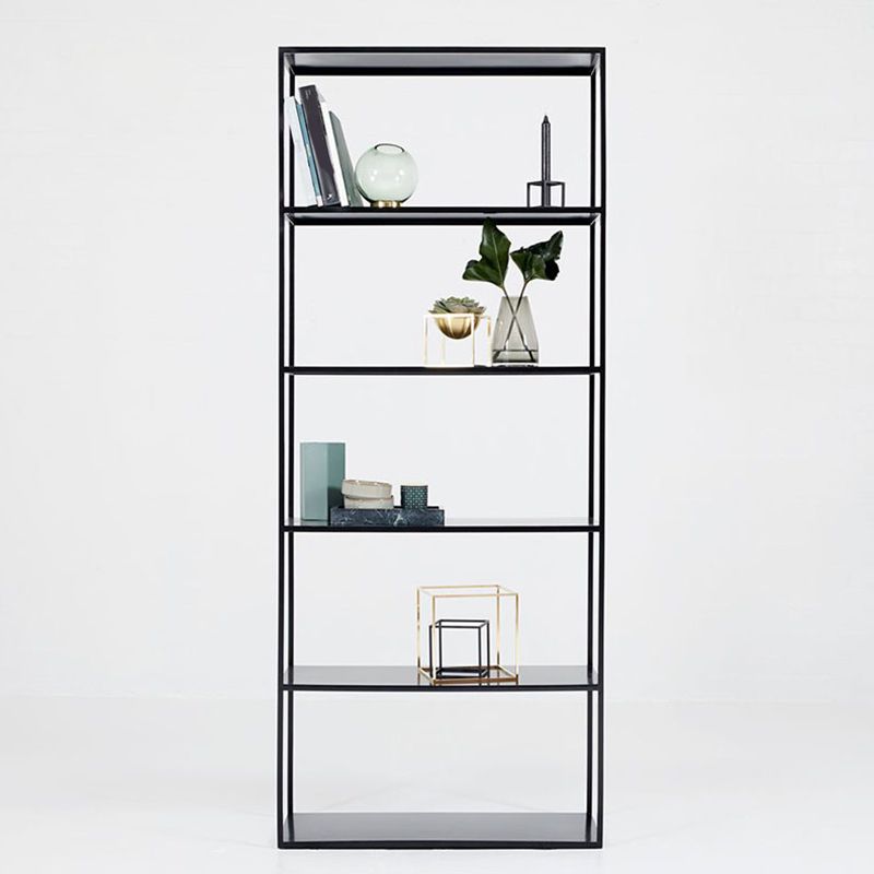Contemporary Metal Book Shelf Black Etagere Shelf Bookcase for Study Room 9.8" W
