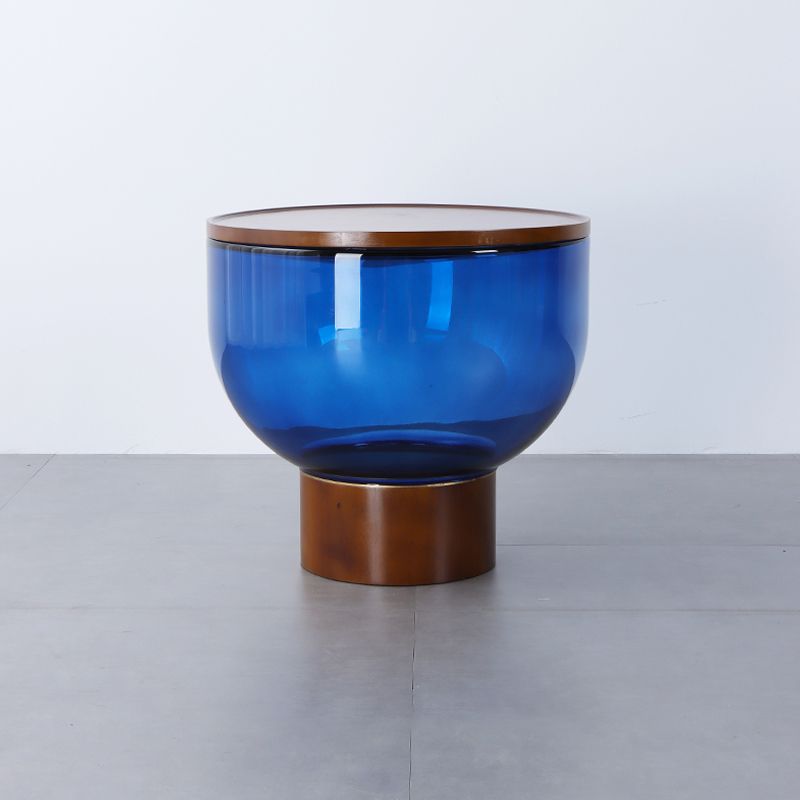 Modern Round Solid Oak Top End Table 53/44" Tall Drum End Table with Storage