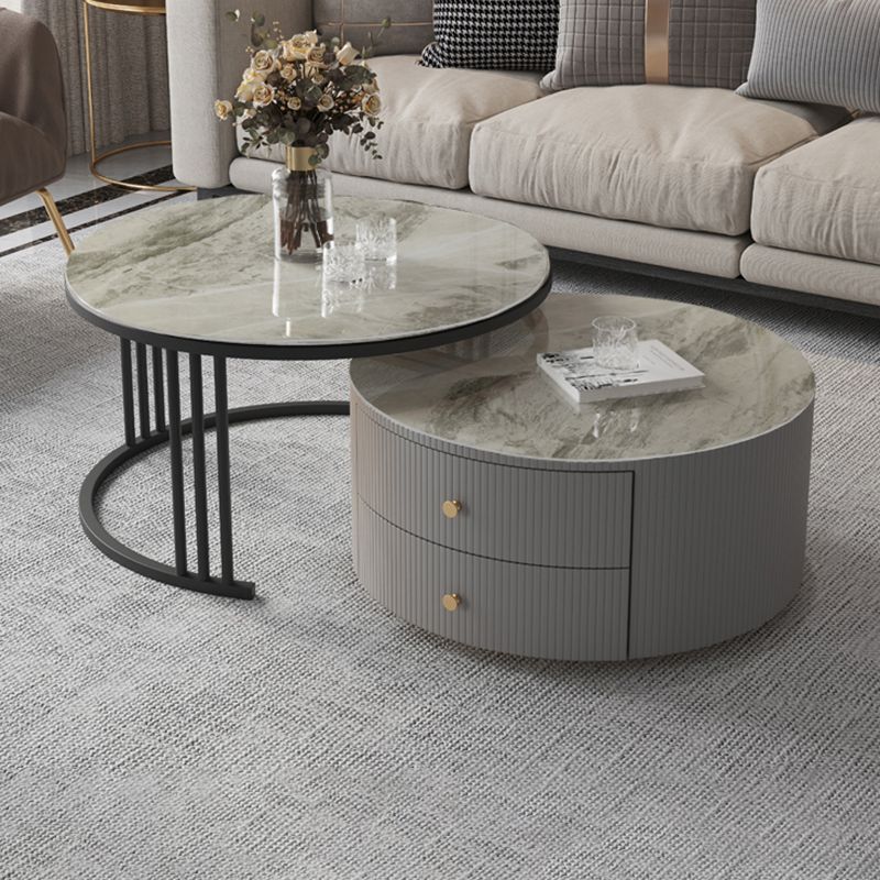Contemporary Cocktail Table Round Glass / Slate Coffee Table with Drawers Clearhalo 'Coffee & Accent Tables' 'Coffee Tables' 'coffee_tables' 'furn' 'furn_coffee_tables' 'Furniture' 'Living Room Furniture' 1200x1200_4c9c47f2-d896-44a7-a3ad-884d8e627e27