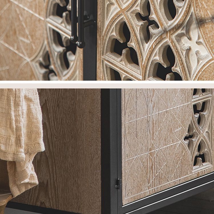 ブラックメタルレッグキャビネットを備えた茶色の産業アクセントキャビネット