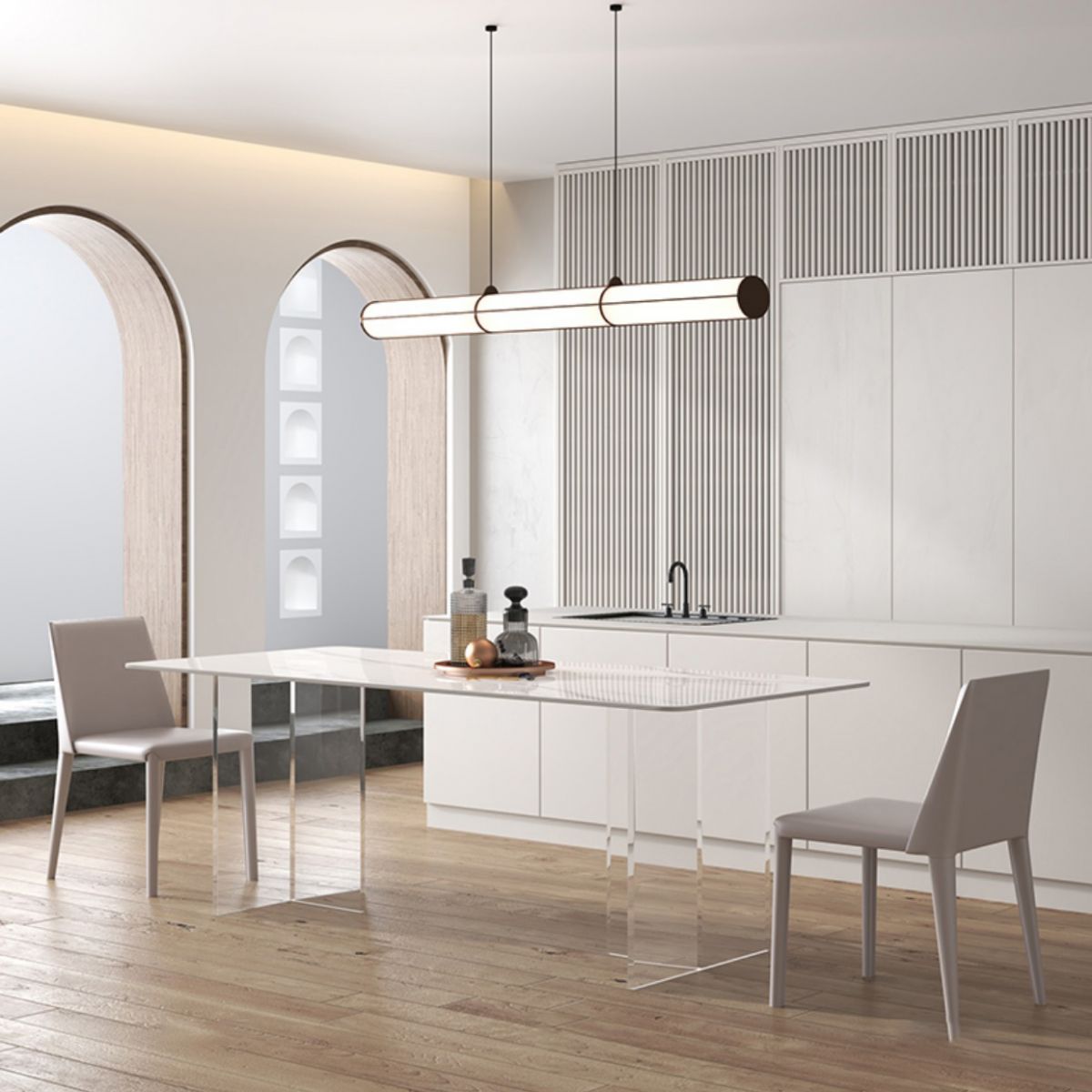 Modern White Stone Table Rectangle Dining Room Table for Kitchen
