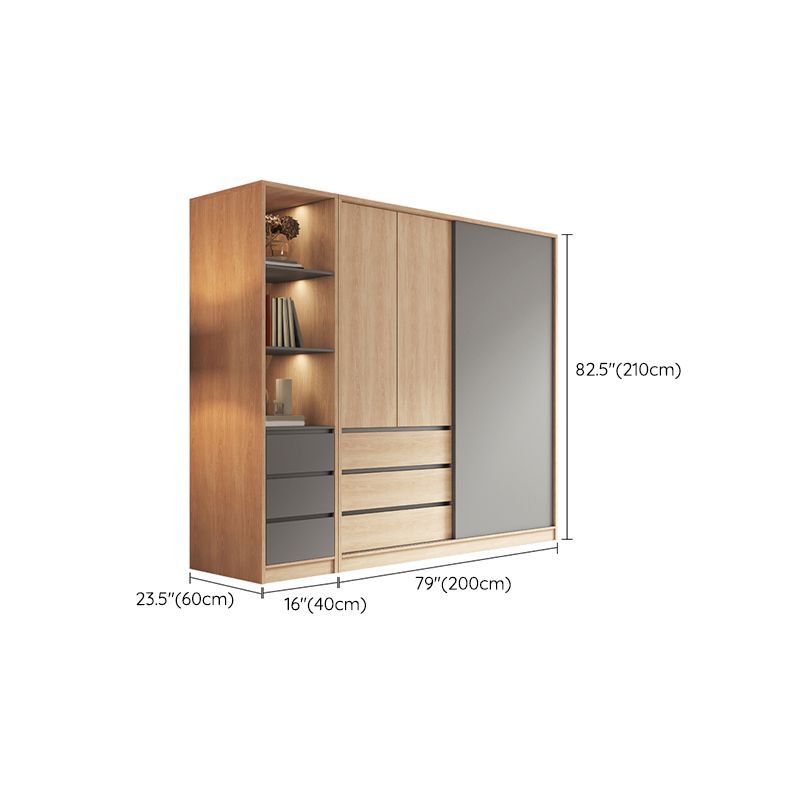 Bedroom Sliding Door Storage Cabinet Light Wood Finish Modern Cabinet with Drawers Clearhalo 'Armoires & Wardrobes' 'armoires_wardrobes' 'Bedroom Furniture' 'furn' 'furn_armoires_wardrobes' 'Furniture' 1200x1200_4ca0d7b6-5026-417d-a8d9-22235580a598