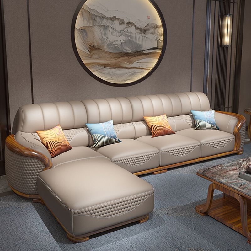 Solid Wood L-Shape Sectional Sofa Genuine Leather 3/4-Seat Sofa with Chaise Clearhalo 'furn' 'furn_sectionals' 'Furniture' 'Living Room Furniture' 'Sectionals' 1200x1200_4ca1181d-20c0-46e2-8683-98e785f1842d