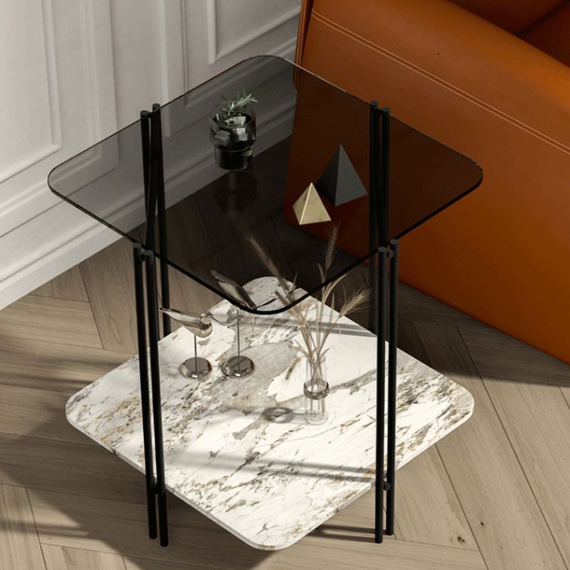 Modernistic Glass Top Square End Table 23.7" Tall Side Table with Shelf Clearhalo 'Coffee & Accent Tables' 'End & Side Tables' 'end_side_tables' 'furn' 'furn_end_side_tables' 'Furniture' 'Living Room Furniture' 1200x1200_4ca47fea-ebe8-46e1-af03-f04b7e534da7