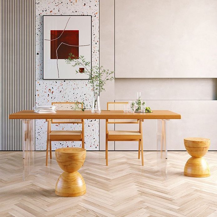 Modern Pine Wood Dining Table Rectangle Table with Double Pedestal Base for Dining Room