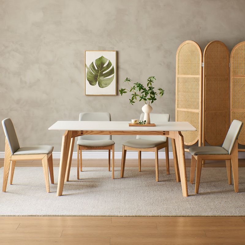 Mid-Century Modern Dining Table White Stone Top Table with Wooden Base Clearhalo 'Dining Tables & Seating' 'Dining Tables' 'dining_table' 'furn' 'furn_dining_table' 'Furniture' 'Kitchen & Dining Furniture' 1200x1200_4ca64d3d-0c39-4937-978e-bccf67a3795c