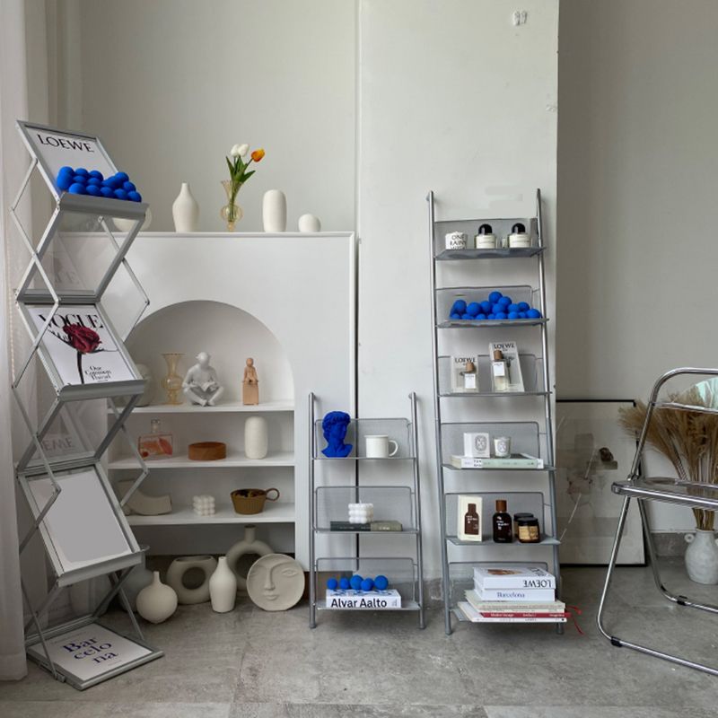 Modem & Contemporary Silver Bookcase Etagere Metal Book Shelf