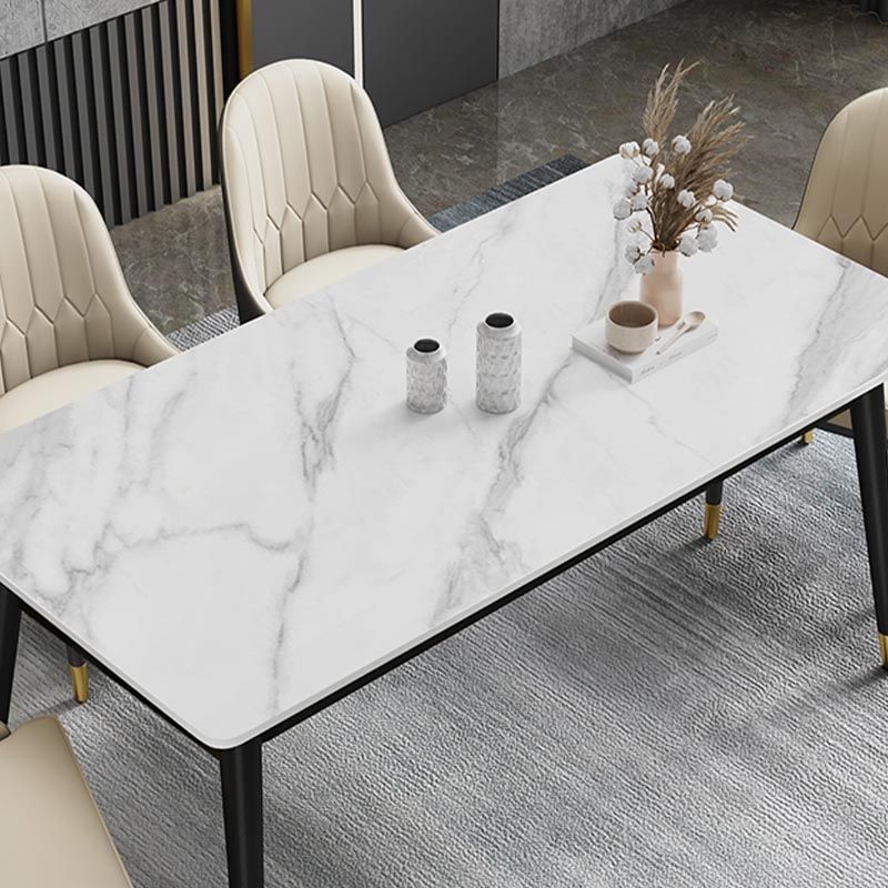 Mesa de comedor de piedra rectángulo Metal de 4 patas de 4 patas Mesa de comedor para sala de estar