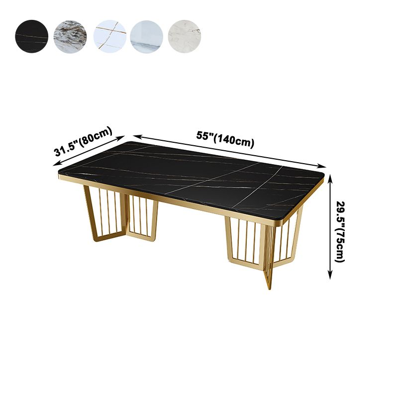 Traditional Luxury Style Dining Table Rectangle Sintered Stone Table with Gold Frame Clearhalo ' dining_table' 'Dining Tables & Seating' 'Dining Tables' 'furn' 'furn_dining_table' 'Furniture' 'furniture_dining_table' 'Kitchen & Dining Furniture' 'kitchen&dining_furn' 'kitchen' 'kitchen_dining_table' 1200x1200_4cb31612-50f7-40f7-a2f9-76c79edcc416