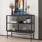 Modern Black Iron Sideboard Glass Doors Cabinets Dining Server for Living Room Clearhalo 'buffet_sideboard' 'Buffets & Sideboards' 'furn' 'furn_buffet_sideboard' 'Furniture' 'furniture_buffet_sideboard' 'Kitchen & Dining Furniture' 1200x1200_4cb4a5d1-fc3f-42f2-aef2-019fcac287b8