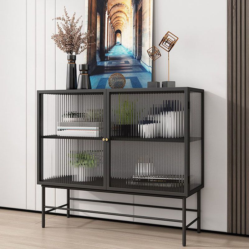 Modern Black Iron Sideboard Glass Doors Cabinets Dining Server for Living Room Clearhalo 'buffet_sideboard' 'Buffets & Sideboards' 'furn' 'furn_buffet_sideboard' 'Furniture' 'furniture_buffet_sideboard' 'Kitchen & Dining Furniture' 1200x1200_4cb4a5d1-fc3f-42f2-aef2-019fcac287b8