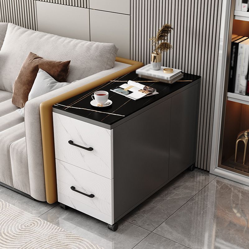 Contemporary 1-Door 2-Drawer Side Table with Casters - 24.4" H Clearhalo 'Coffee & Accent Tables' 'End & Side Tables' 'end_side_tables' 'furn' 'furn_end_side_tables' 'Furniture' 'Living Room Furniture' 1200x1200_4cb85227-6f7e-43c5-acde-3f075ccb7ff8