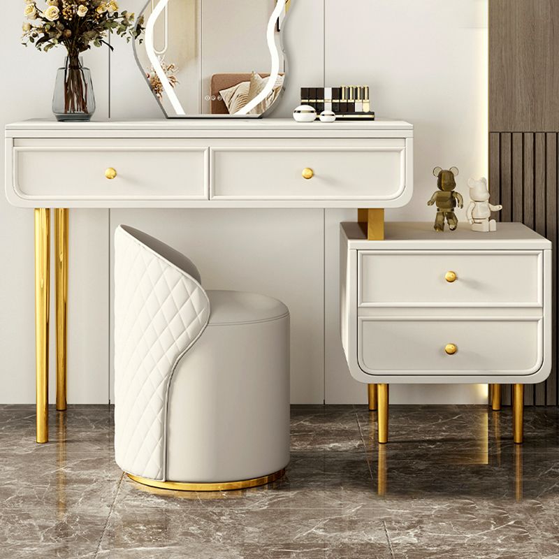Tocador de maquillaje de dormitorio en tope de top de piedra blanca/gris