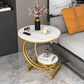 Modern Metal Black/Gold C Side Table Slate Round End Table with Storage