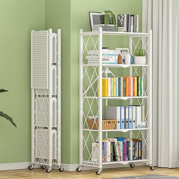 Industrial Open Etagere Bookshelf Steel Bookshelf with Caster Wheels Clearhalo 'Bookcases' 'Furniture' 'furniture_bookcases' 'kitchen' 'kitchen_bookcases' 'Living Room Furniture' 'Office Furniture' 1200x1200_4cbda532-8fd1-4480-93f2-5c1e11924648