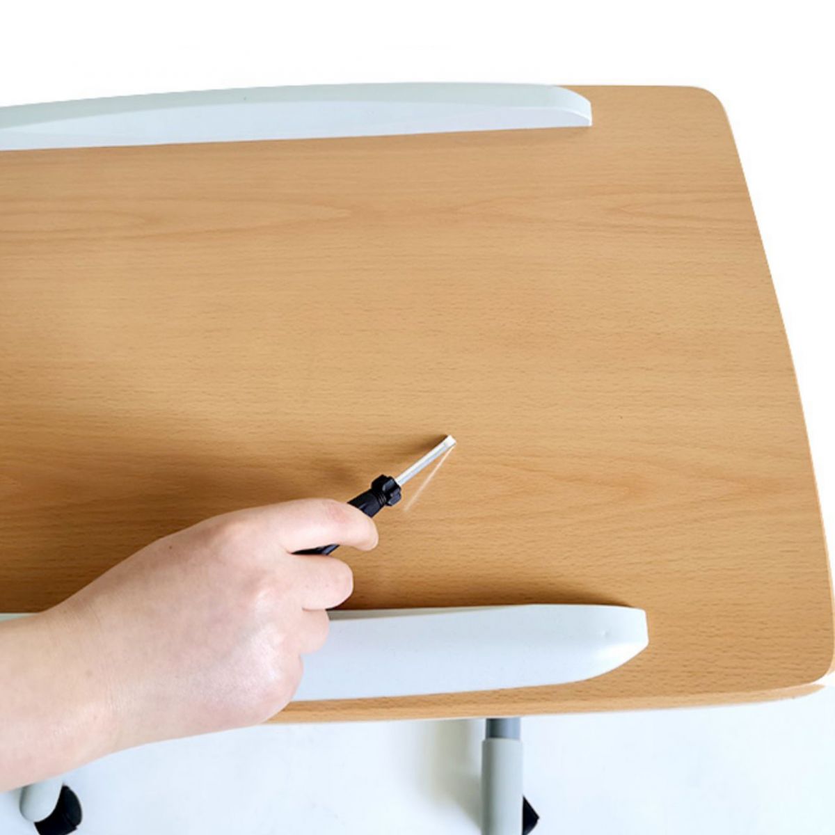 Scrivania in legno fabbricato curvo scrivania regolabile con ruote a tracota, 23,6 "l x 15,7" w