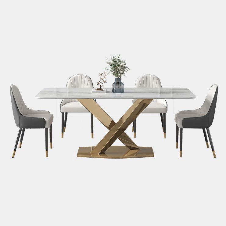 Modern Sintered Stone Dining Room Set with Rectangle Top and Gold Base Furniture Set Clearhalo 'Dining Room Sets' 'Dining Tables & Seating' 'dining_room_set' 'furn' 'furn_dining_room_set' 'Furniture' 'furniture_dining_room_set' 'Kitchen & Dining Furniture' 'kitchen&dining_furn' 'kitchen' 1200x1200_4cbf515b-1464-4134-93d4-ed58058a96df