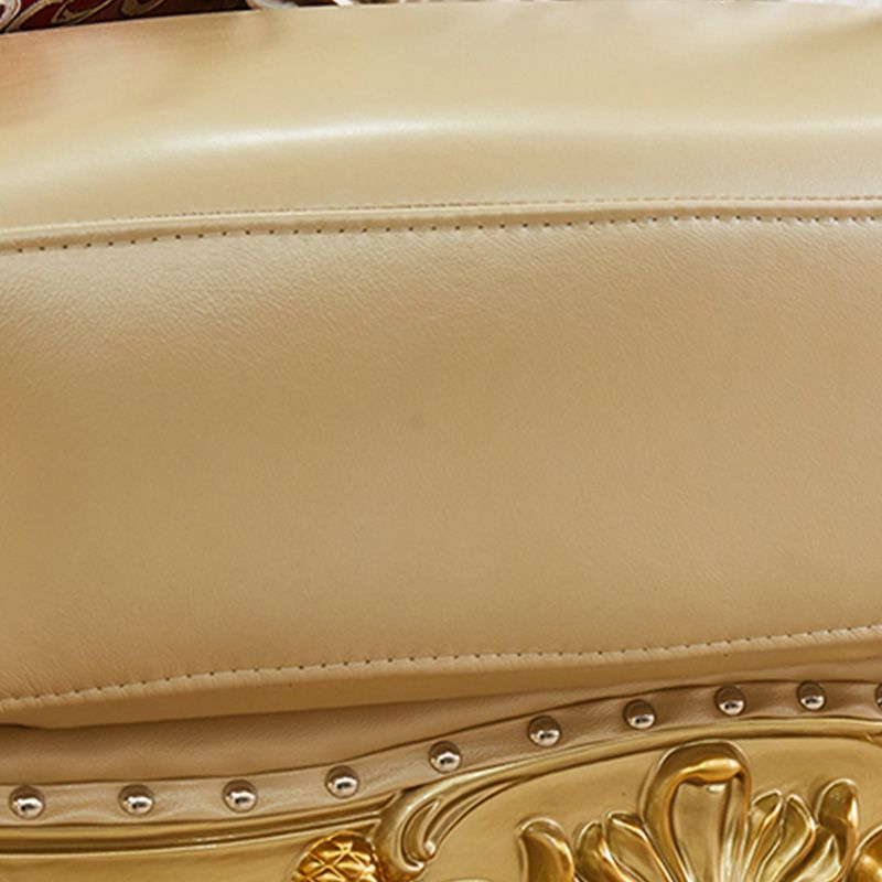 ゴールドの本革ソファ房式スプリットバックロールアームソファリビングルーム用