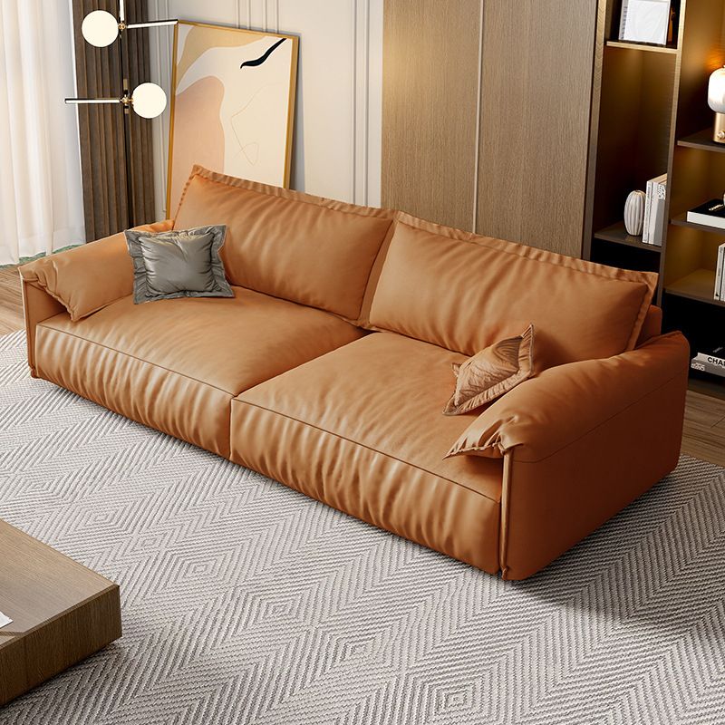 Orange Pillow Top Arm Sofa Modern 2/3/4-seater Faux Leather Sofa