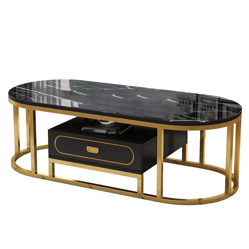 Oval Tempered Glass Frame Base Design Modern Style Coffee Table with Drawers