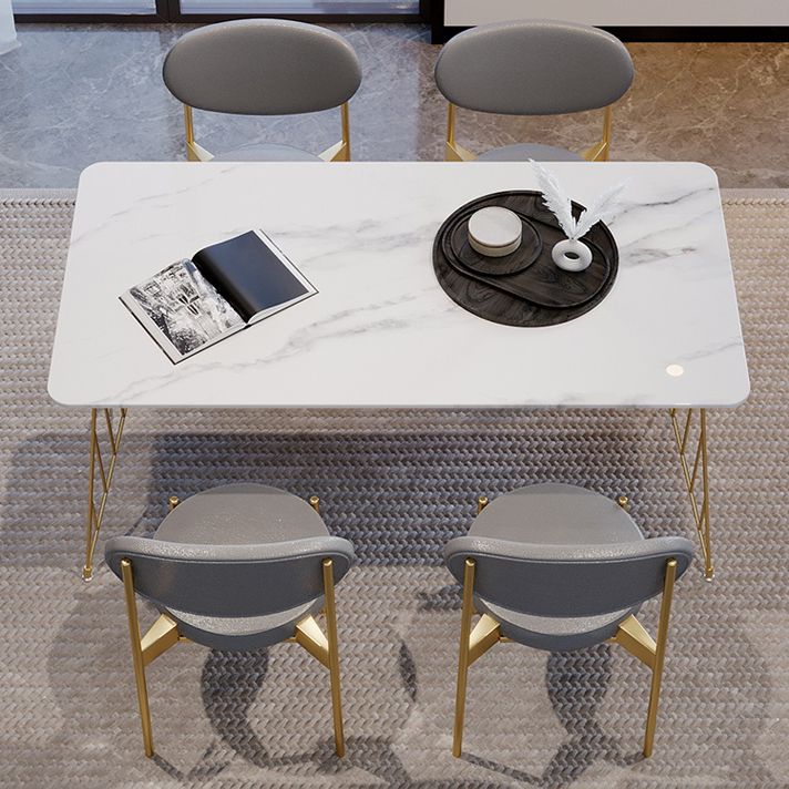 Glam Stone Top Dining Table Set 1/2/5 Pieces Rectangle White Indoor Dinette Set Clearhalo 'Dining Room Sets' 'Dining Tables & Seating' 'dining_room_set' 'furn' 'furn_dining_room_set' 'Furniture' 'Kitchen & Dining Furniture' 1200x1200_4cceda83-15c2-409b-bc91-c57f354ccf86