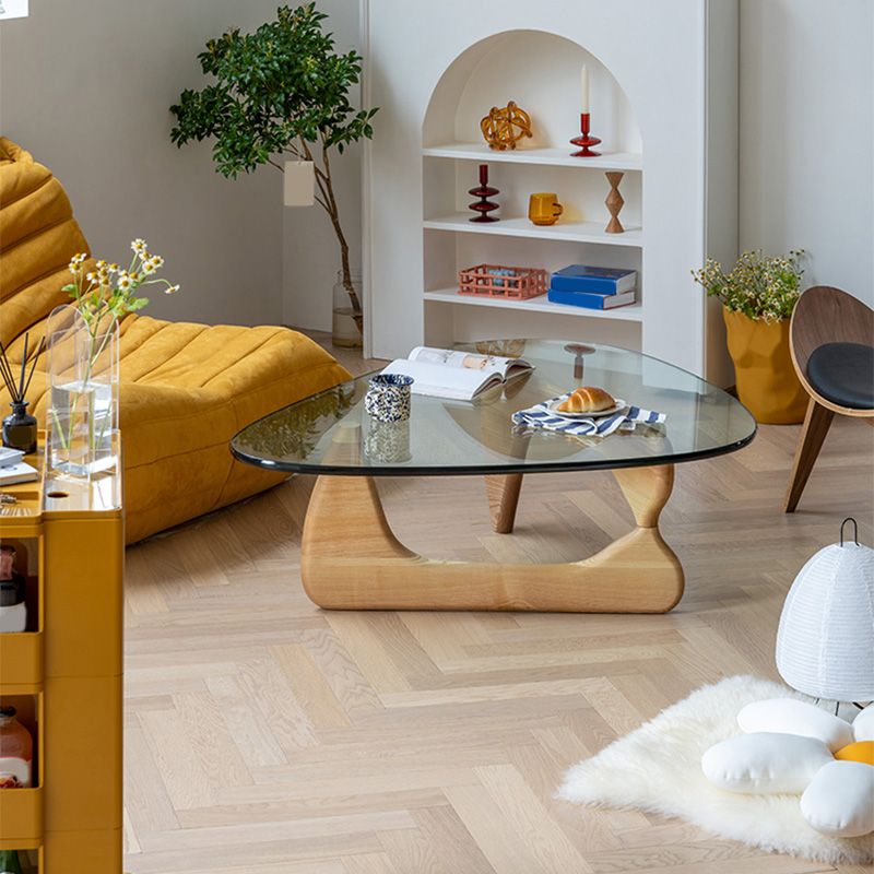 Moderne driehoek glas abstracte salontafel heldere cocktailtafel