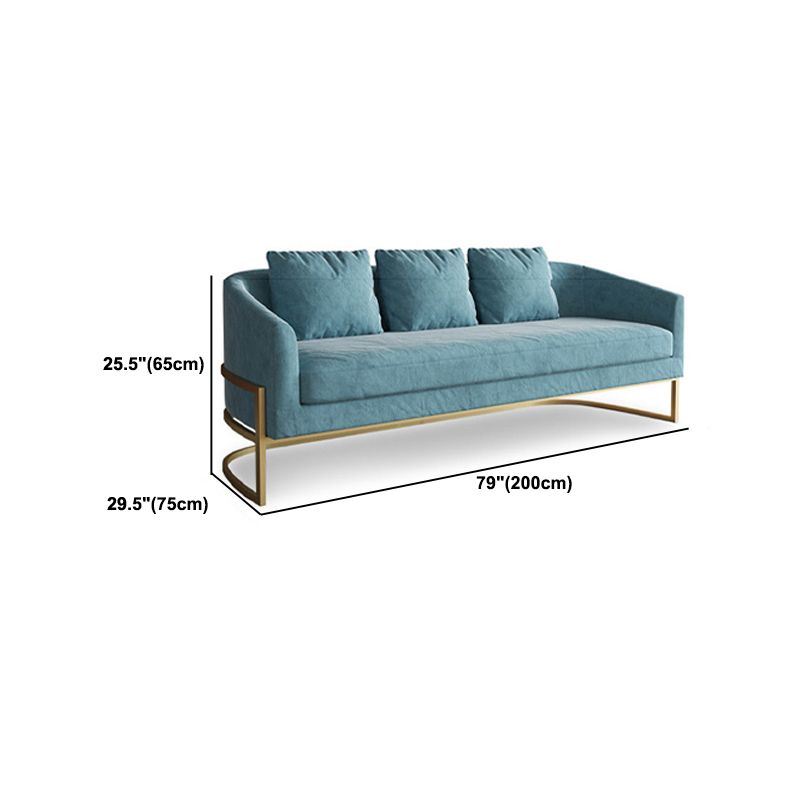 Blue Tuxedo Arm Sofa Contemporary Velvet Sofa with Metal Frame