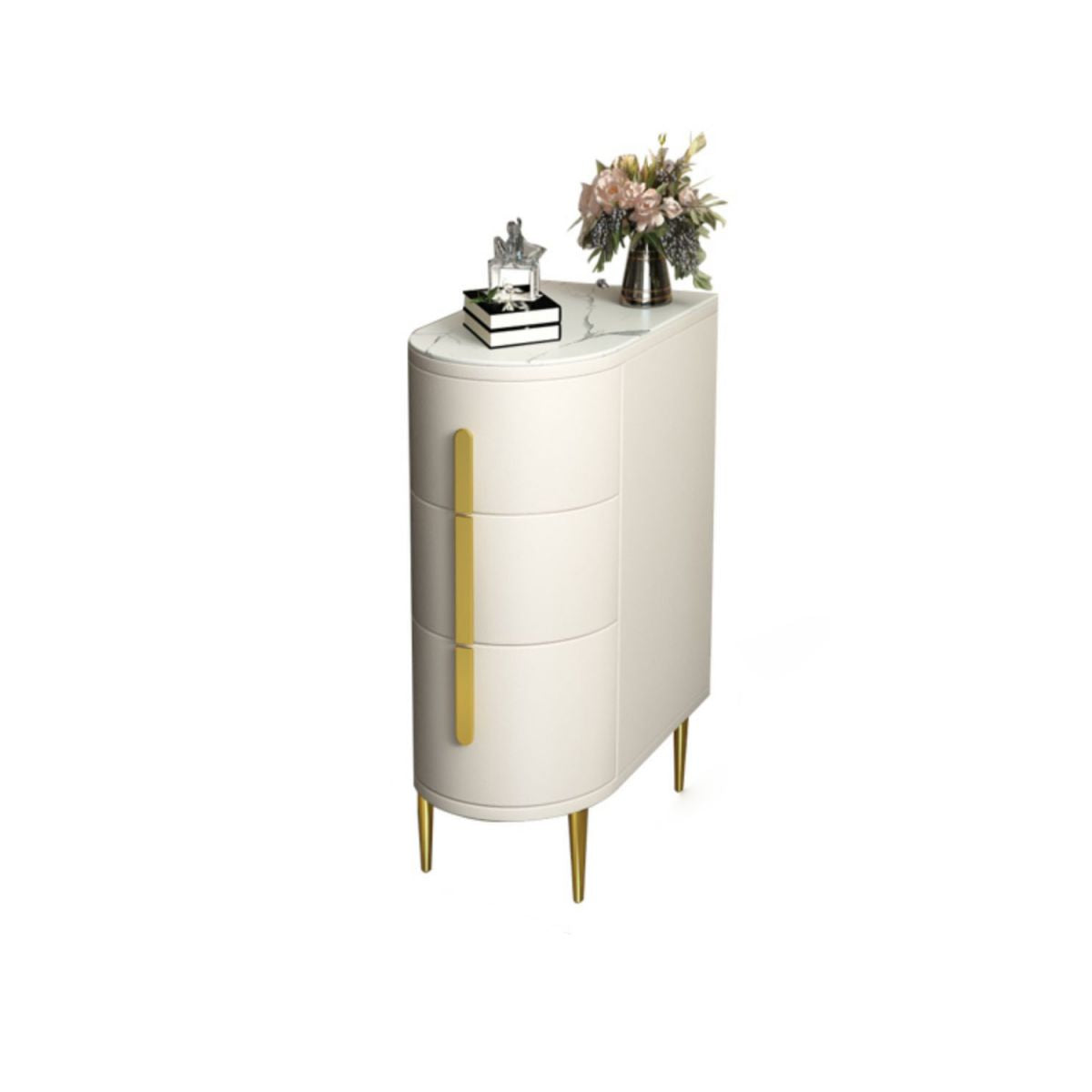 Glam 22.4-inch Tall Stone Top End Table Brass 4 Legs Sofa Side Table