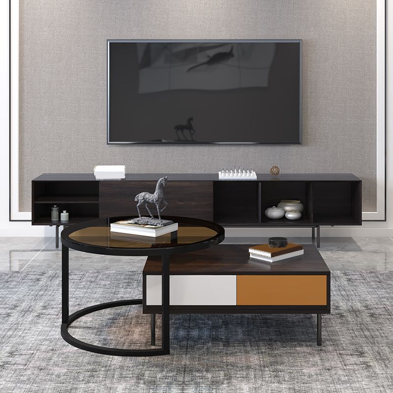Modern 4 Legs Cocktail Table with 4 Drawers Glass & Wood 2 Nesting Coffee Table Set Clearhalo 'Coffee & Accent Tables' 'Coffee Tables' 'coffee_tables' 'furn' 'furn_coffee_tables' 'Furniture' 'Living Room Furniture' 1200x1200_4cdd24b5-da0c-4559-ac7c-d72e2ea12c69