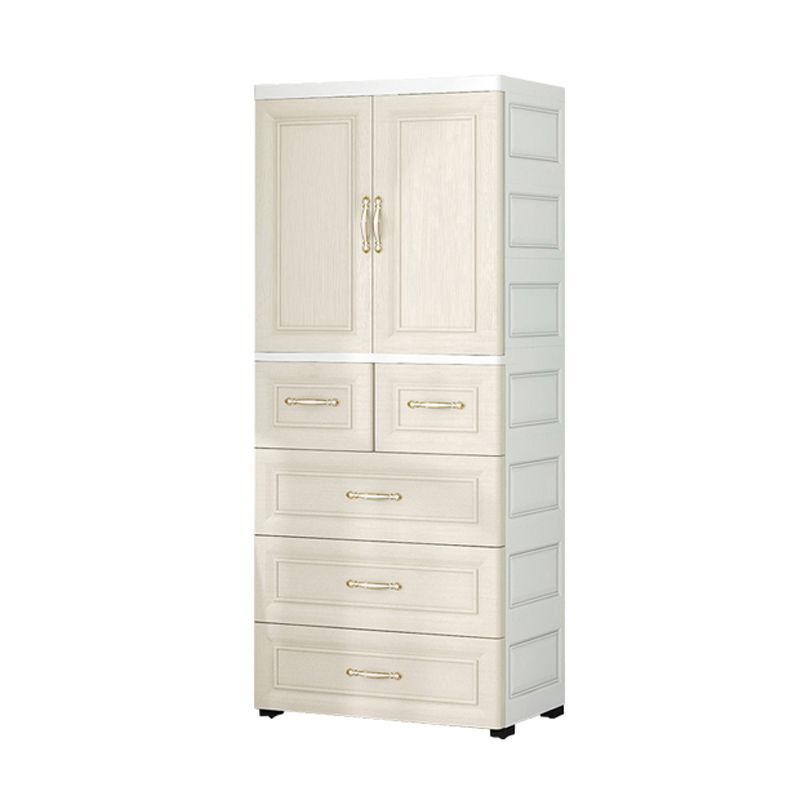 Beige and White Wardrobe Armoire Contemporary Style Plastic Wardrobe Cabinet