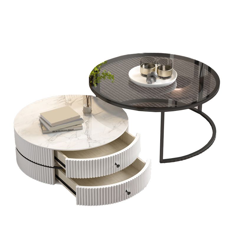 Frame Coffee Table Glass Top Cocktail Table with Storage Drawers