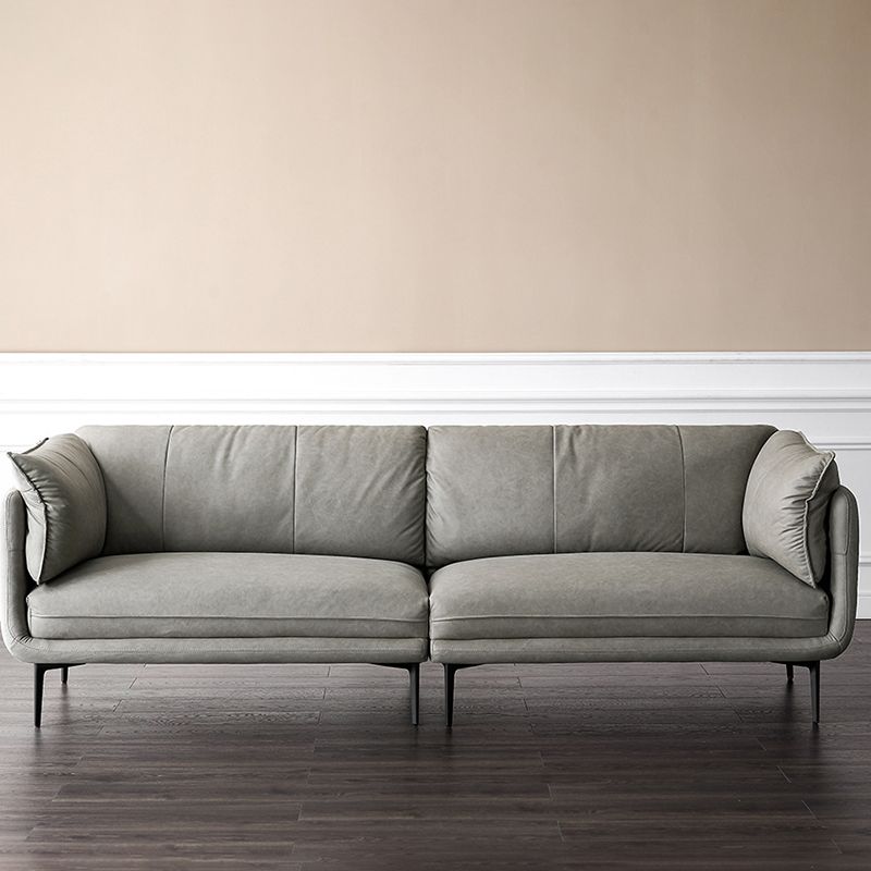 灰色のモダンなフェイクレザーソファステイン耐性タキシードアームソファ