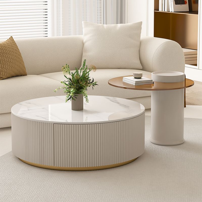 Modern Stone Drum Coffee Table with Storage Dia 31.5" Cocktail Table in Withe Clearhalo 'Coffee & Accent Tables' 'Coffee Tables' 'coffee_tables' 'furn' 'furn_coffee_tables' 'Furniture' 'Living Room Furniture' 1200x1200_4ce1fdef-33f6-4966-80a6-2c43ba9c886f