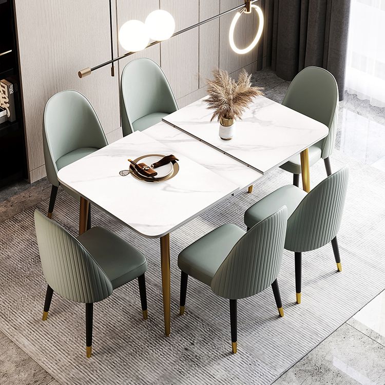 Scandinavian Style Sintered Stone Rectangle Dining Set with 4 Gold Legs Base Clearhalo 'Dining Room Sets' 'Dining Tables & Seating' 'dining_room_set' 'furn' 'furn_dining_room_set' 'Furniture' 'furniture_dining_room_set' 'Kitchen & Dining Furniture' 'kitchen&dining_furn' 'kitchen' 1200x1200_4ce619c0-f52a-4355-bcd3-b0965edccdb9