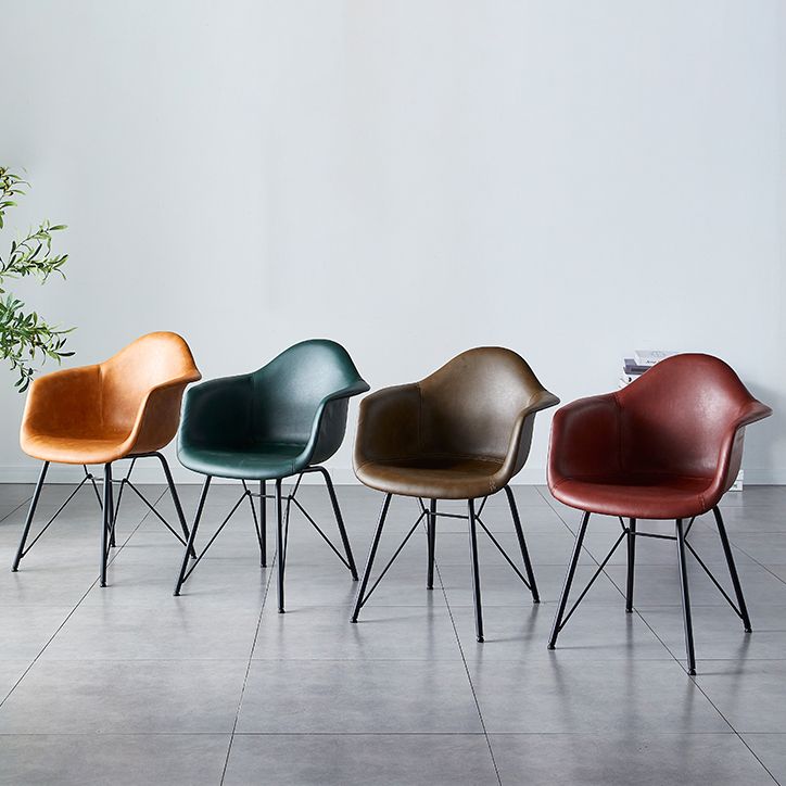 Leather Dining Arm Chair Solid Back Dining Armchairs with Black Metal Legs Clearhalo ' kitchen&dining_furn' 'Dining Chairs' 'Dining Tables & Seating' 'dining_chair' 'Furniture' 'furniture_dining_chair' 'Kitchen & Dining Furniture' 'kitchen' 1200x1200_4ce74646-aa69-4be4-a117-aa4ab1178a84